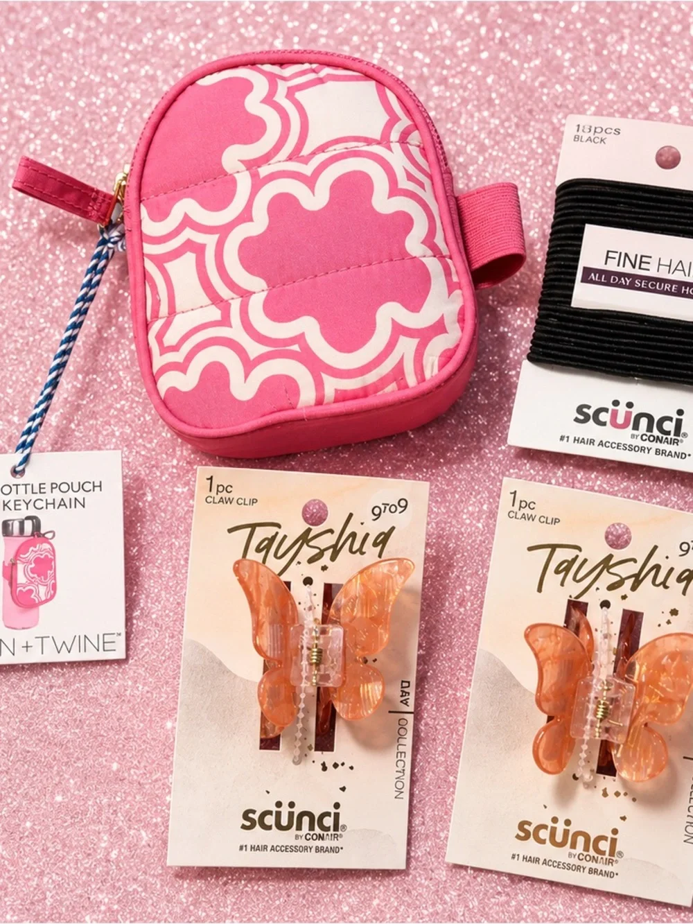 Set Butterfly Clips, hair ties & tumbler pouch NWT